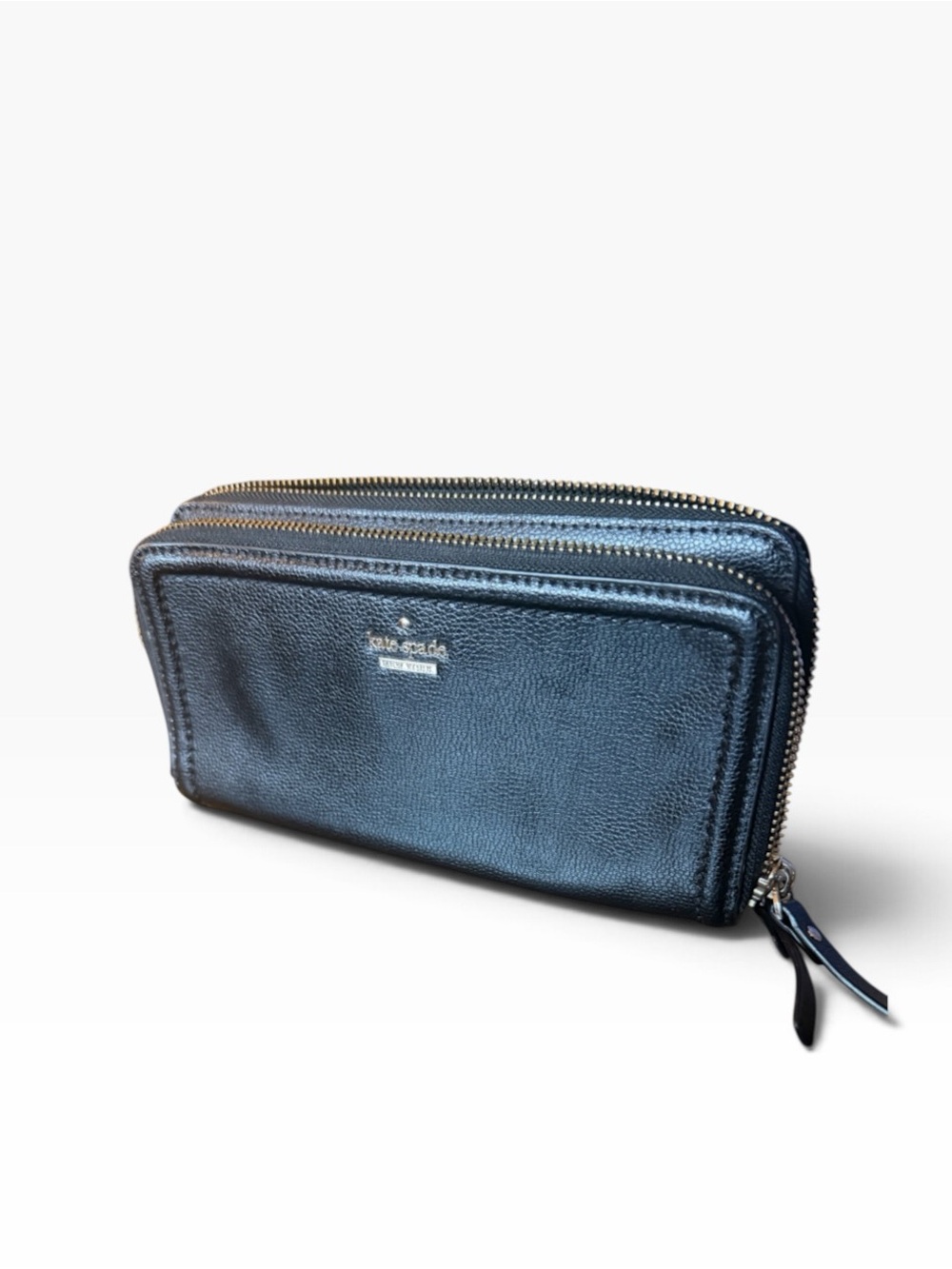 kate spade Metallic Black Double Zip Continental Wallet